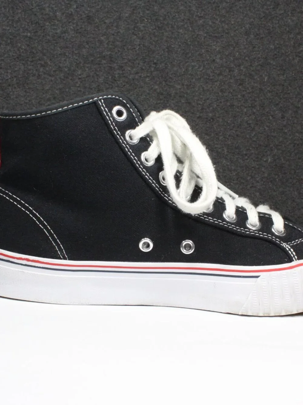 PF Flyers Center Hi Black Canvas High Top Sneakers Rigid Wedge Mens 8 Womens 9.5